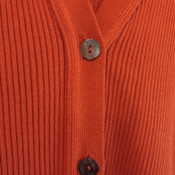 Vintage Clio burnt orange ribbed button down short sleeve sweater size Large - Picture 3 of 5